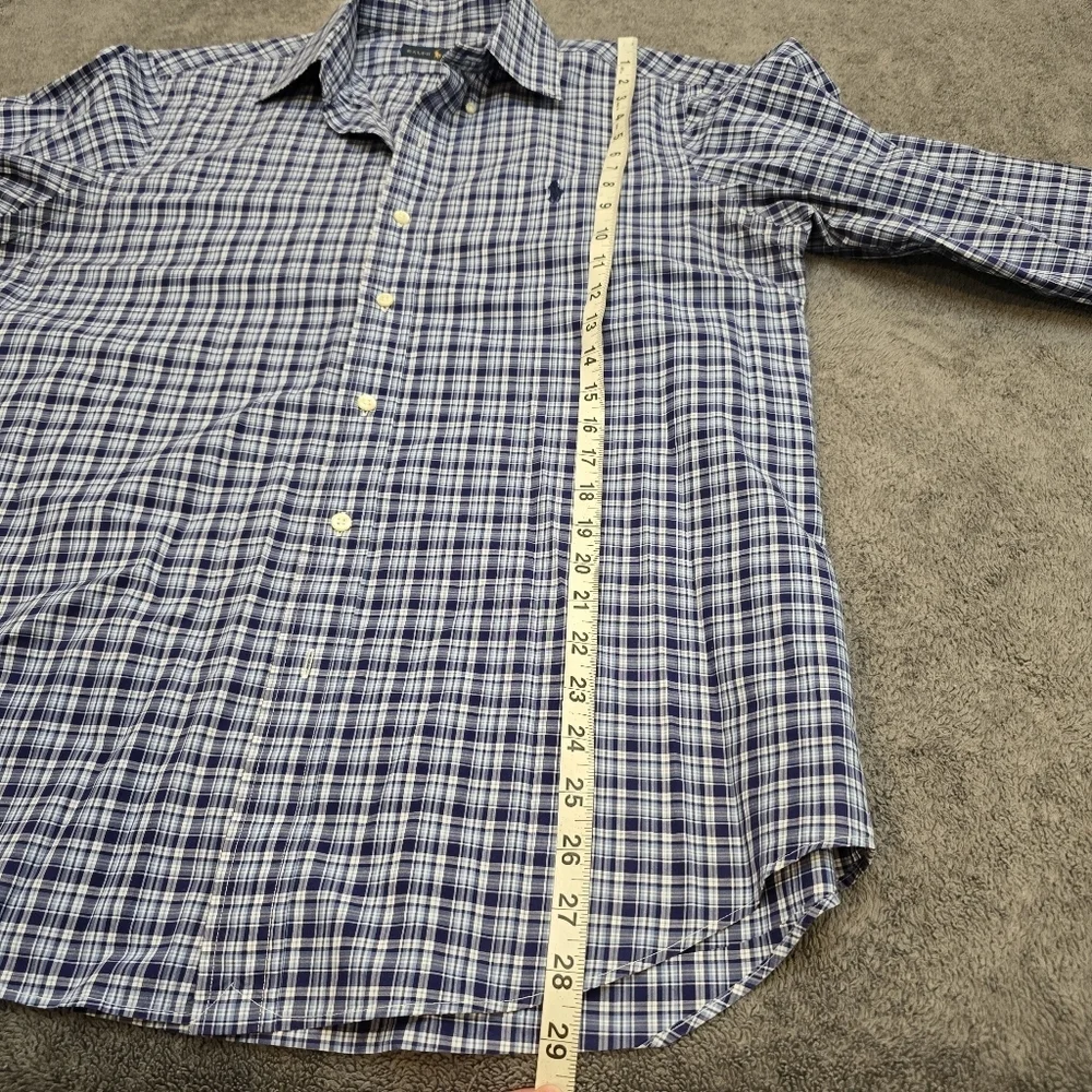 POLO RALPH LAUREN BLUE WHITE NAVY PLAID 💯 cotton Size Medium